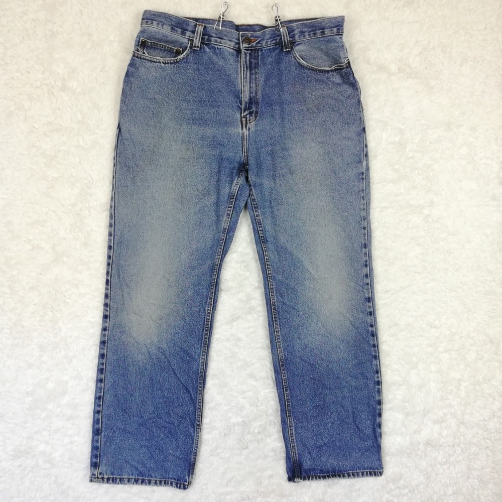 Faded Glory Mens Jeans Straight Leg Blue Denim Relaxed Fit Light Wash 36x32